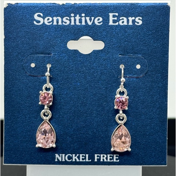 Silver Drop Crystal Stone dangling Pink 1.5 inch - Picture 3 of 4